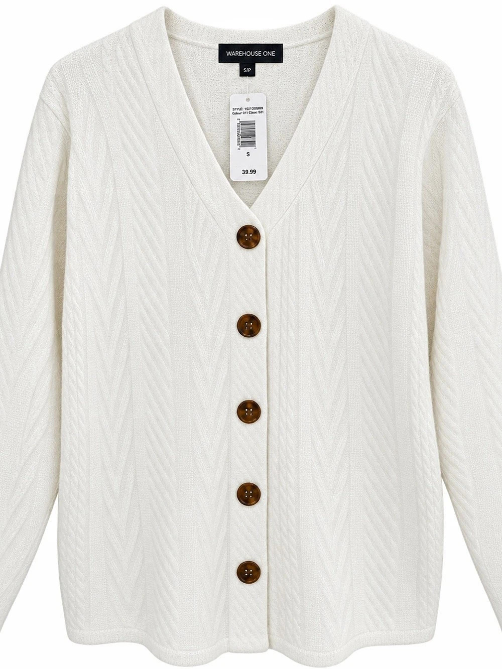 NWT Warehouse One Ivory Cable Knit Button Cardigan Size S NWT